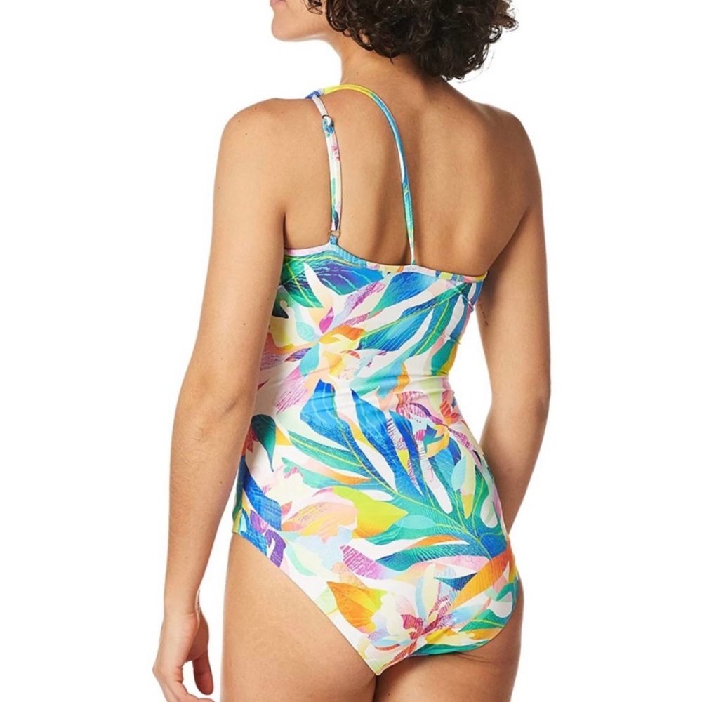 LA BLANCA Wild Tropic One Shoulder Tropical Floral Multicolor One Piece EUC 14 - Picture 3 of 10